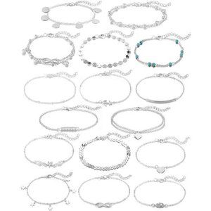 16Pcs Ankle Bracelets for Women Girls Gold Silver Two Style Chain Beach Anklet